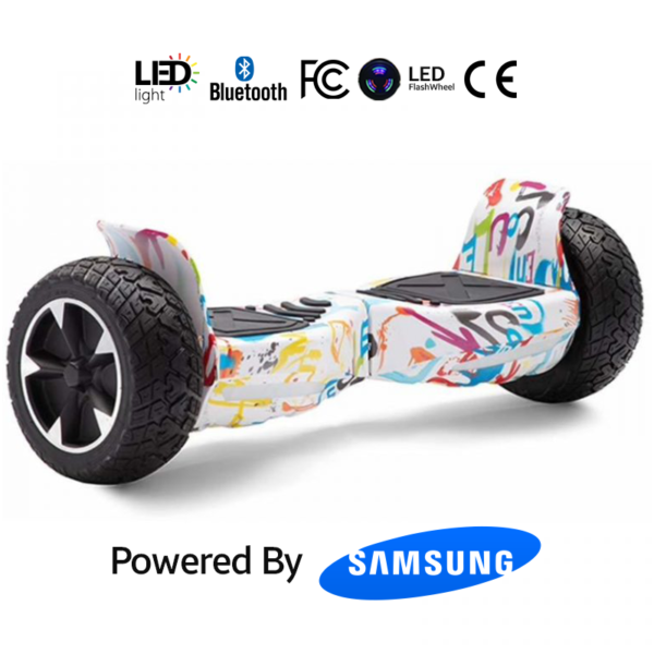 White Mix Flame 8.5_ Hummer Off Road Bluetooth Hoverboard